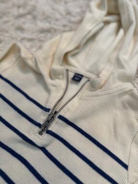 GAP Cream Hoodie with Navy Stripe Detail - Kids